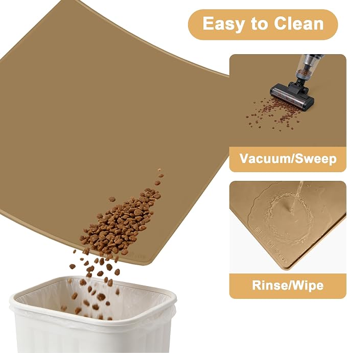 KVK Extra Extra Large Silicone Dog Food Mat 39.4×43.3in and 128oz Silicone Bag Set, Super Size Waterproof Pet Feeding Mat & Container, Non-Slip, Chew-Resistant Floor Protection (Taupe&Orange) - Image 6