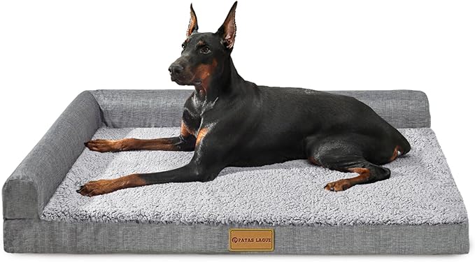 Patas Lague Orthopedic Large Dog Bed Pet Sofa Beds 48''X30''Grey | L Bolster Egg-Crate Foam Dog Couch For Large Sized Dogs, Waterproof Removable Washable Cover, Pet Mat with Nonskid Bottom by PatasLague