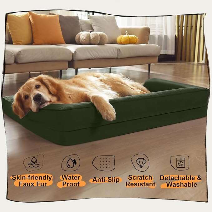 MEKIY Orthopedic Waterproof Dog Bed with Bolster for Extra Large Size Dogs | Pillow Support for Neck Relief, Egg Crate Foam, Waterproof Liner, Anti-Slip Bottom, Removable Bolster Cover, 48 x 33 Inch - Image 6