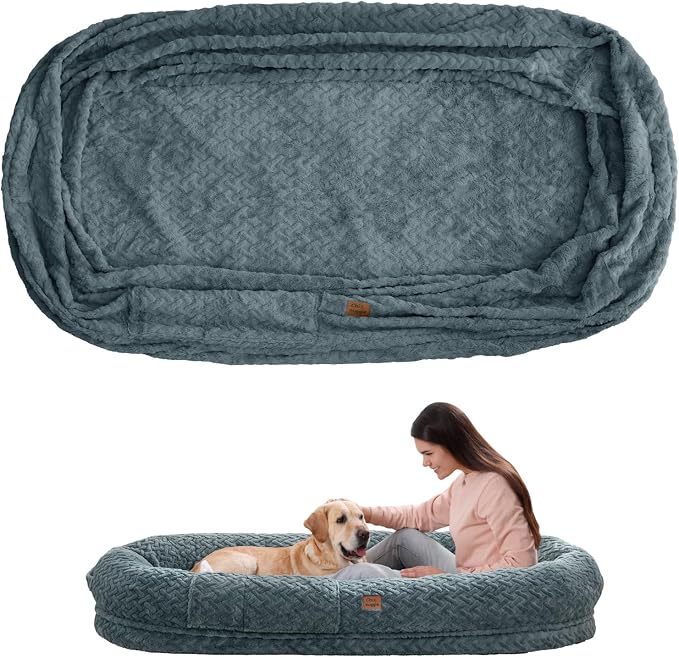 ChiXnuggle Faux Fur Washable Human Dog Bed Cover（Only Human Dog Bed） | 72*40*10,removable replace cover,soft fur,non-slip bottom,bluish grey by SnuggleUpPawsDown