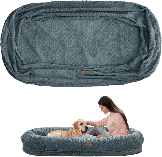 ChiXnuggle Faux Fur Washable Human Dog Bed Cover（Only Human Dog Bed） | 72*40*10,removable replace cover,soft fur,non-slip bottom,bluish grey by SnuggleUpPawsDown