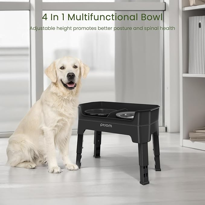 4-in-1 Elevated Slow Feeder Dog Bowls, 4 Height Adjustable Mess Proof Raised Dog Bowl Stand with No Spill Dog Water Bowl, Stainless Steel Dog Food Bowl & Slow Feeder for Large Medium Small Dogs Pets - Image 3