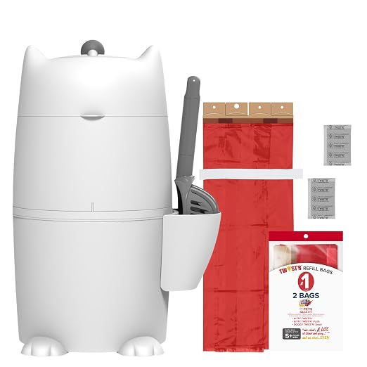 Red Rocket Kitty Twist'R Plus Cat Litter Disposal System, Litter Trash Can | White, Odor Control, Large Capacity, Holds Up to 12 Lbs, Includes 2 Size #1 Odor Blocking Bags, 2 Charcoal Sachets, Scoop by RedRocket