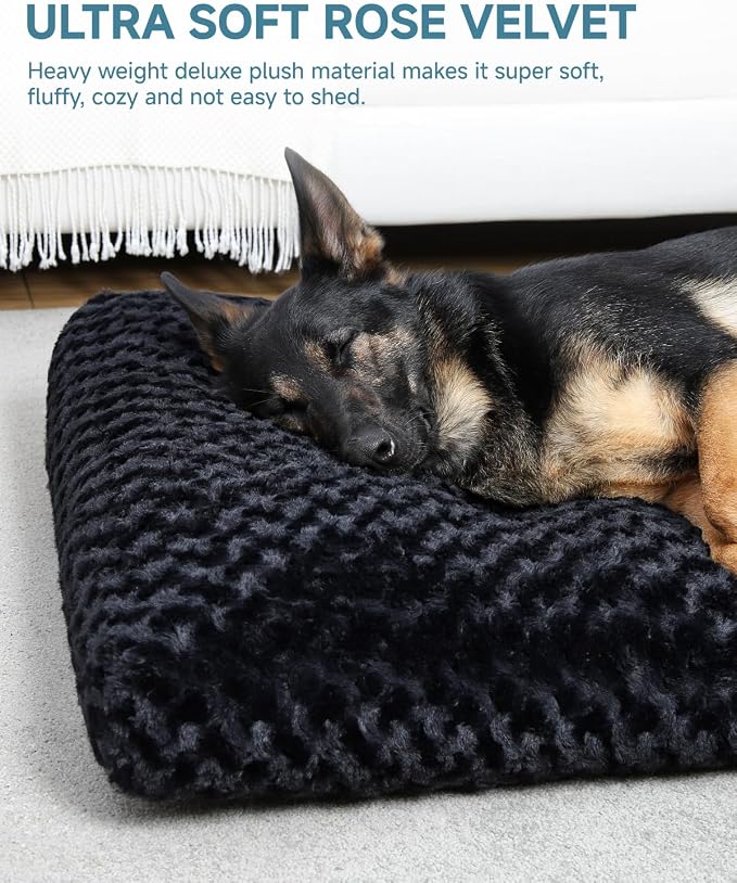 KSIIA Washable Dog Bed Anti-Slip Dog Crate Beds Deluxe Plush Kennel Pad Comfy Pet Sleeping Mat for Jumbo Dogs, 47" x 29", Black - Image 2