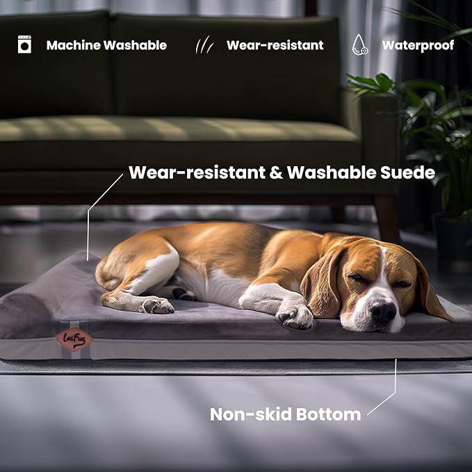 Laifug Orthopedic Dog Beds for Large Dogs,3" Memory Foam Dog Beds,Durable Water Proof Liner Removable and Washable, Nonskid Bottom, Grey 34"x22"x5.5" - Image 4