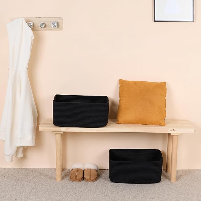MiniArk Large Storage Baskets for Organizing, 17 x 13 x 7.5” Closet Shelf Baskets for Clothes Blanket Towels, Baby Nursery, Toy Bins Box, Woven Rope Baskets, 4 Packs Black - Image 6