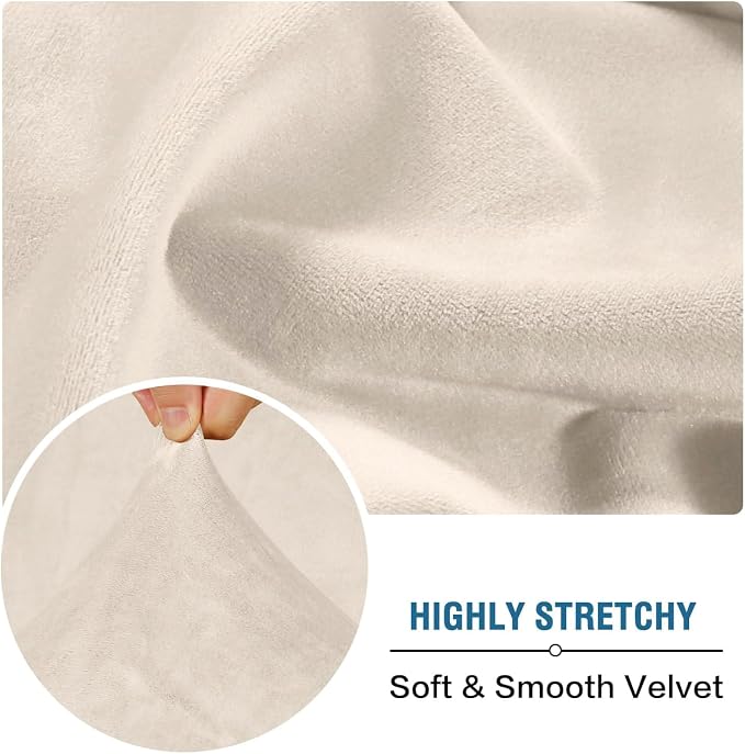 H.VERSAILTEX Velvet Stretch Individual Couch Cushion Cover Plush Cushion Slipcover for Loveseat Sofa Cushion Furniture Protector Seat Cushion Sofa Cover (1 Piece Sofa Cushion Cover, Cream) - Image 3