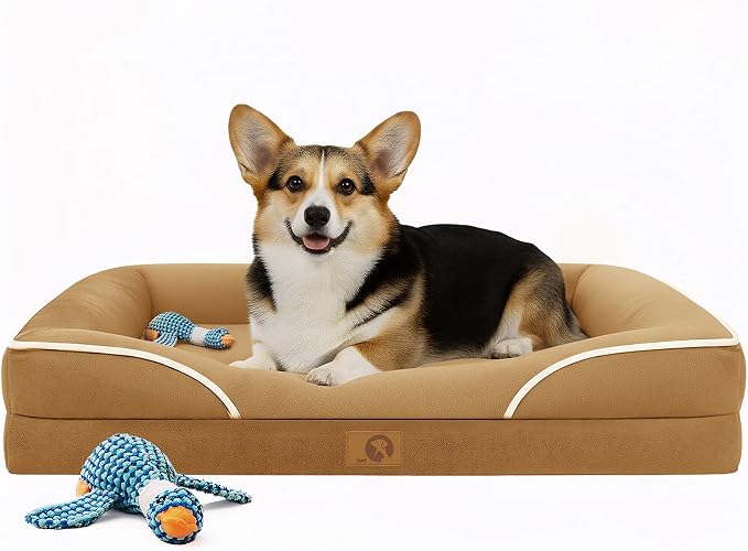 Homemate Dog Beds Large Sized Dog: 36x27 inch Orthopedic Large Dogs Bed XL Outdoor Pet Cat Bed Sofa Supplies with Toy Dogs Crate Pad Couch with Removable Washable Cover & Non-Slip Botton Brown | Large Dogs Bed with Non-Slip Botton & Removable Washable ... by Homemate