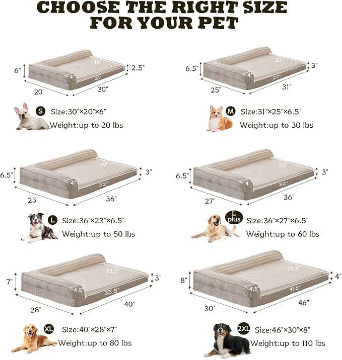 WINDRACING Orthopedic Dog Beds for Extra Large, XXLarge Dogs, Waterproof Egg Foam Dog Sofa Bed with L Bolster Sides, Washable Pet Bed with Removable Cover & Non-Slip Bottom, 46 x 30 inch, Beige - Image 5