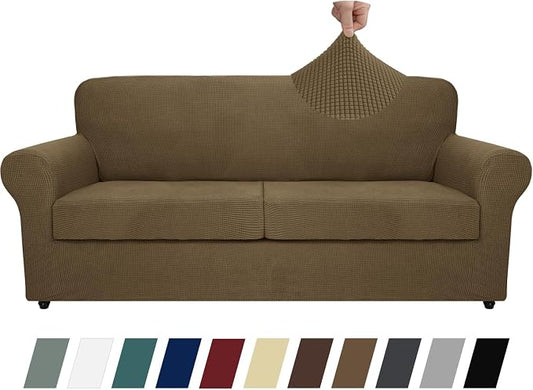 MAXIJIN 3 Piece Couch Covers for 2 Cushion Couch Super Stretch loveseat Sofa Cover for Dogs Pet Proof Furniture Protector Non Slip Couch Slipcover Washable (Brown, 71"-91"(2 Cushions)) by MAXIJIN