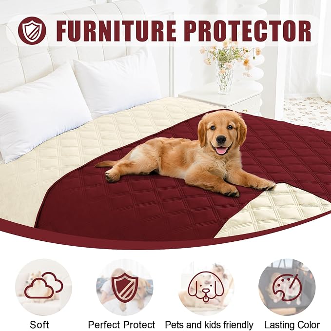 Smiry Waterproof Dog Bed Cover, Reversible Pet Blanket for Sofa Couch | Soft Washable Dog Blanket, Leakproof Couch Cover for Dogs Cats & Furniture Protection, 30x70, Wine Red/Beige - Image 8