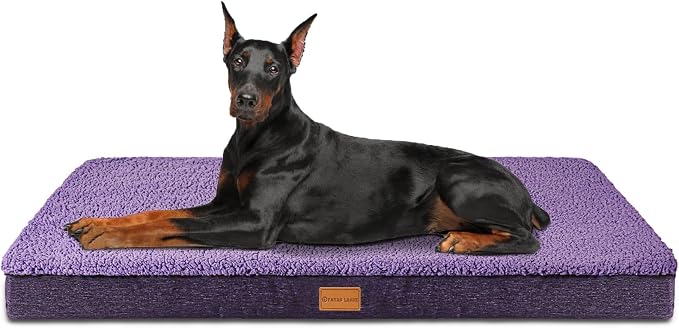 Patas Lague Orthopedic Large Dog Bed Washable Pet Sofa Mat 56''X40''Purple | Egg-Crate Foam Dog Couch For Large Sized Dogs, Waterproof Removable Cover, Soft Pet Crate Bed With Nonskid Bottom by PatasLague