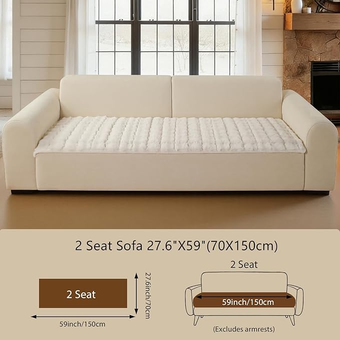 OHSIO Couch Cover for Pets Plush, Non Slip Cozy Sofa Cover Pet Friendly, Soft Thick Fuzzy Sofa Slipcovers for 3 Cushions Washable Couch Sofa Funiture Protector(White,27.6'' x 59'') - Image 2