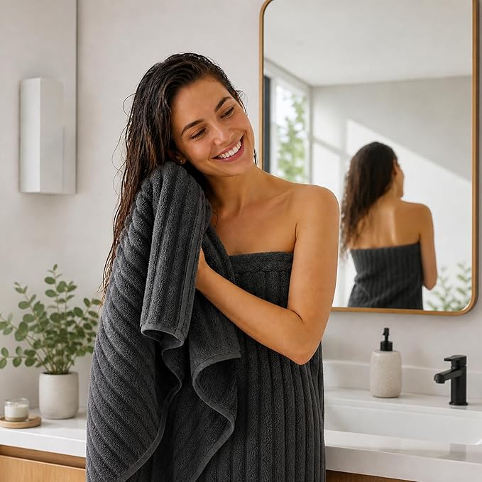 4 Piece Bath Towels, 30"x60" Microfiber Towels Set, Charcoal Gray | Large Bathroom Towels, Soft Touch, Highly Absorbent, Quick Dry, Lint Free, Long-Lasting, Family Use, Guest Bath & Daily Use - Image 4