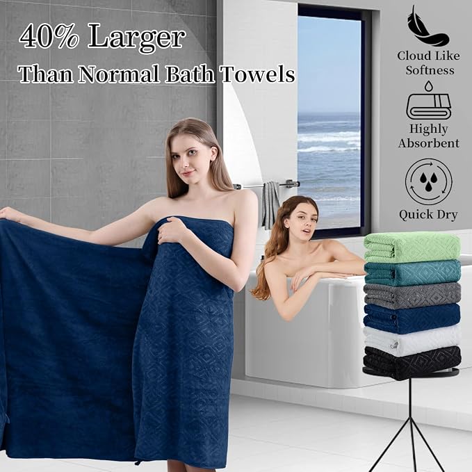 Bath Towel Set of 4 Extra Large Bath Sheet 35"x70" Oversized Bath Towel Soft Microfiber Bathroom Towel for Adults Highly Absorbent Quick Dry Towel Set for Bathroom,Hotel,Shower Towel Bath Sheet Navy - Image 5