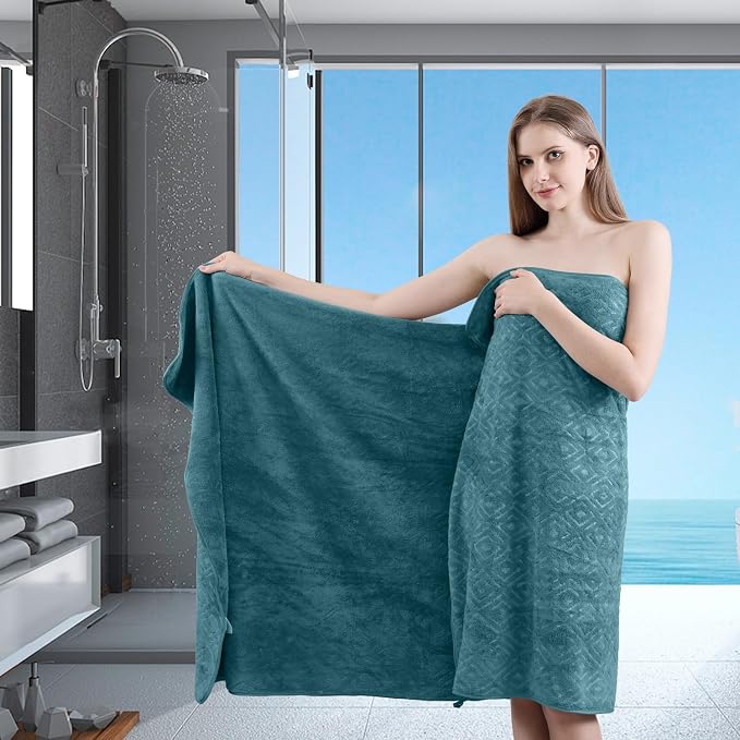 Bath Towel Set of 4 Extra Large Bath Sheet 35"x70" Oversized Bath Towel Soft Microfiber Bathroom Towel for Adults Highly Absorbent Quick Dry Towel for Bathroom,Hotel,Shower Bath Sheet Turquoise - Image 8