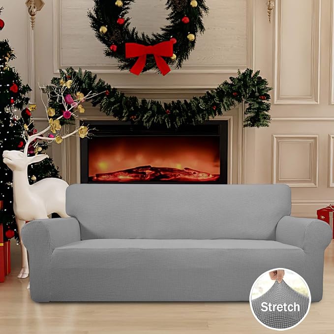 Easy-Going Stretch Oversized Sofa Couch Slipcover Washable Light Gray | 1-Piece Extra large Sofa Cover Furniture Protector Couch Soft with Bottom for Kids, Polyester Spandex Jacquard - Image 2