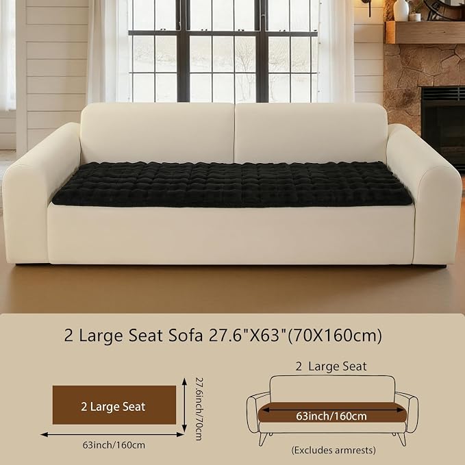 OHSIO Couch Cover for Pets Plush, Non Slip Cozy Sofa Cover Pet Friendly, Soft Thick Fuzzy Sofa Slipcovers for 3 Cushions Washable Couch Sofa Funiture Protector(Black,27.6'' x 63'') - Image 2