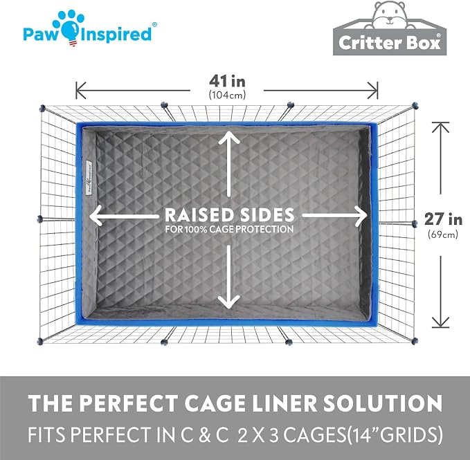 Paw Inspired Critter Box Cage Liner, Raised Sides, C&C 2x3 Size | Washable Fleece Bedding for Guinea Pigs Rabbits, Hamsters, Small Animals, Edge Protected Pee Pads - Image 5