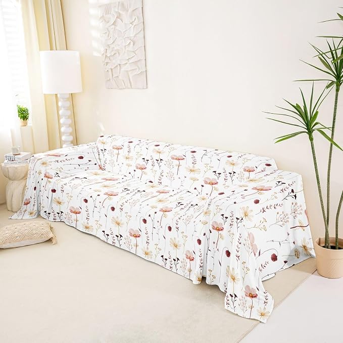 Erosebridal Watercolor Floral Couch Cover Red Beige Flower Sofa Cover Modern Minimalist White Couch Protector 91" X 118" Rustic Farmhouse Washable Non Slip Sofa Protector for Couches and Sofas - Image 2