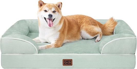 EHEYCIGA Orthopedic Large Dog Bed, Waterproof Memory Foam, Non-Slip Bottom, Sage Green, 35"L x 22"W x 6.5"Th | Non-Slip Bottom and Egg-Crate Memory Foam Dog Couch Bed with Washable Removable Cover, Sage Green by EHEYCIGA