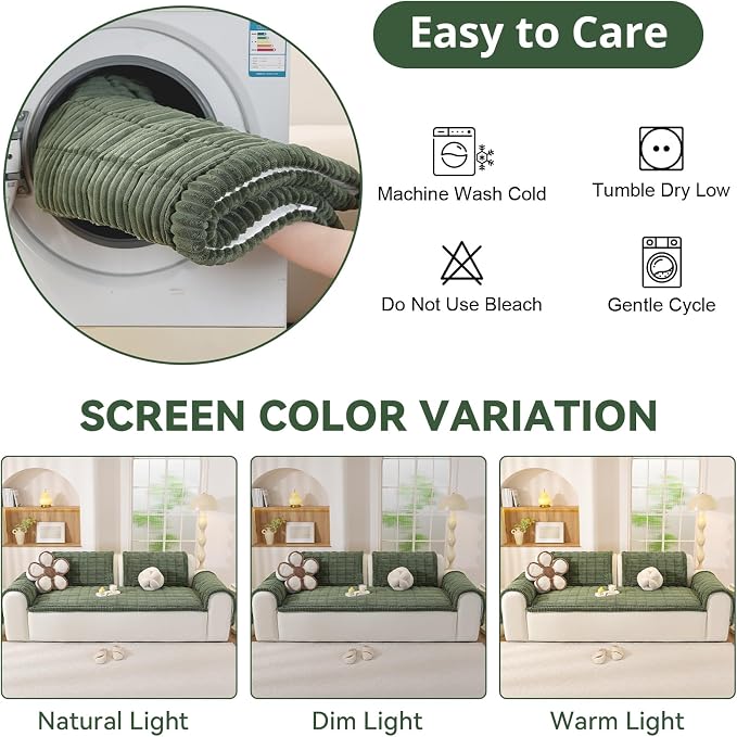 OstepDecor Couch Cover for Dogs, Washable Non Slip Sofa Cover for Pets, Soft Couch Covers for Sofa, Loveseat and Sectional, Furniture Protector Against Pet Hair & Scratches (35.4" x 47.2", Moss Green) - Image 9