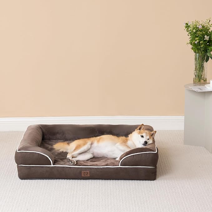 EHEYCIGA Orthopedic Dog Bed Medium Size Dog, Waterproof Washable Pet Beds | Non-Slip Bottom and Egg-Crate Memory Foam Dog Couch Bed with Washable Removable Cover, Brown - Image 7