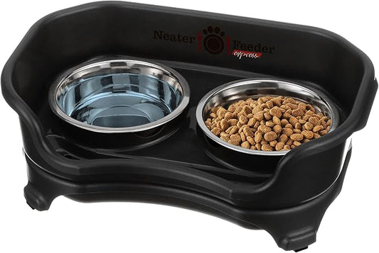 Neater Feeder Express Mess Proof Cat Bowls Elevated, No Spill Feeding Station, Stainless Steel Dishes for Food and Water, Raised Bowls for Indoor Cats, No Fatigue Whisker Friendly Dish, Black by NeaterPets