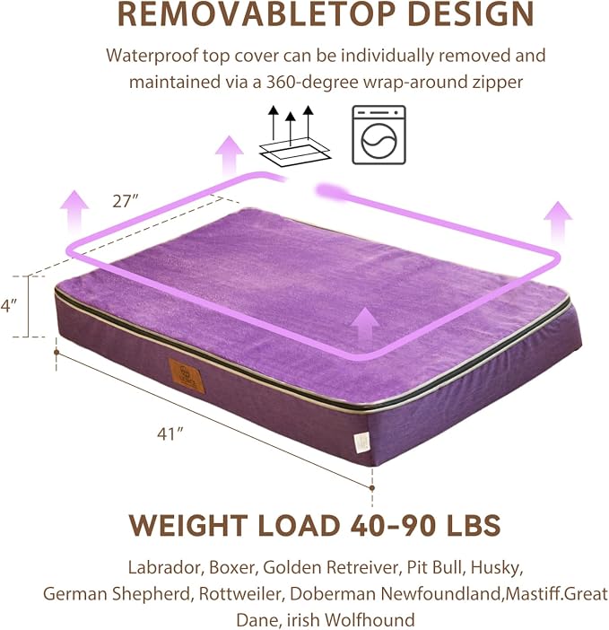 LIORCE Memory Foam XL Dog Bed - 4” Thick Orthopedic Beds for Extra Large Dogs - Waterproof Dog Bed with Removable Washable Cover & Wrap-Around Zipper - Ultimate Comfort and Easy Maintenance, Purple - Image 7