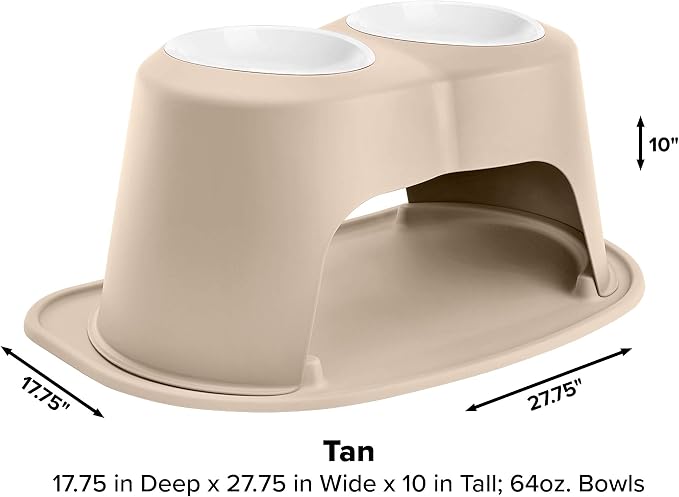 WeatherTech Double High Pet Feeding System w/Plastic Dog/Cat Bowls - 10" High Stand Tan (PDHC6410TNTN) - Image 2
