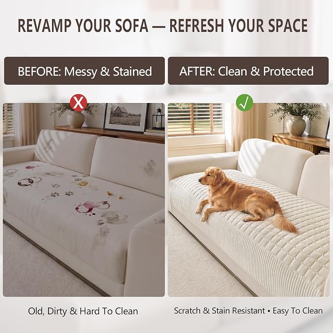 OHSIO Soft Plush Couch Cover for Sofa, Washable Milk Velvet Sofa Slipcover, Non-Slip Furniture Protector for 1 2 3 Seater Couch, Dogs, Pets and Kids(White, 35.43'' x 62.99'') - Image 6