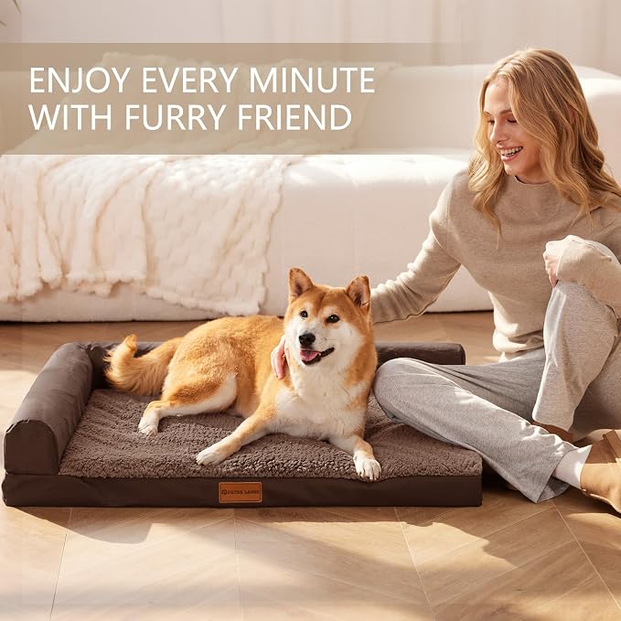 Patas Lague Orthopedic Extra Large Dog Bed Pet Sofa Beds 56''X40''Brown | L Bolster Egg-Crate Foam Dog Couch For Large Sized Dogs, Waterproof Removable Washable Cover, Pet Mat with Nonskid Bottom - Image 3