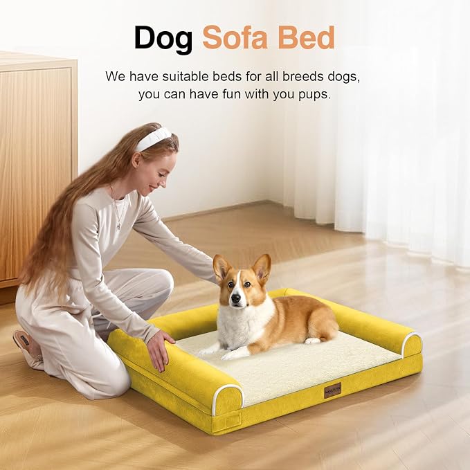 NANUYA Orthopedic Dog Bed for Medium Dogs, 30 x 20 Inch, Ginger | Egg crate foam for joint support, 3-sided bolster pet sofa, waterproof lining, washable cover, and non-skid base - Image 3