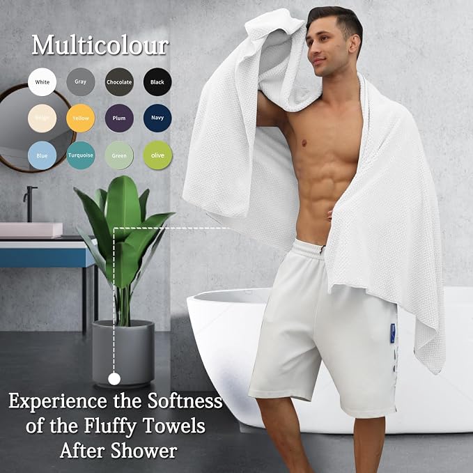 8-Piece White Bath Towels Set,2 Oversized Large Bath Towels Sheet,2 Hand Towels and 4 Washcloths - 600 GSM Soft Luxury Towel Set,Highly Absorbent Quick Dry Towel Collection for Bathroom,Hotel and Spa - Image 4