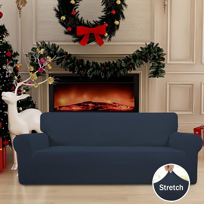 Easy-Going Stretch Oversized Sofa Couch Slipcover Washable Dark Blue | 1-Piece Extra large Sofa Cover Furniture Protector Couch Soft with Bottom for Kids, Polyester Spandex Jacquard - Image 2