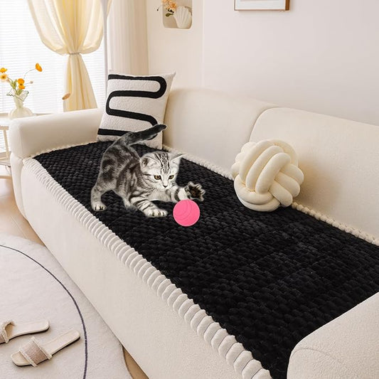 HANDONTIME Pet Couch Cover Fuzzy Sofa Covers for Pets, Couch Covers for Dogs, Washable Dog Sofa Cover Protector, Jacquard Fuzzy Non Slip Cushion Slipcover Pet Friendly (Black, 27.6" x 82.7") by HANDONTIME