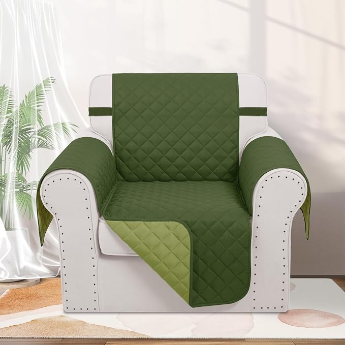 Reversible Recliner Chair Covers, 23" Chair, Huntergreen/Sage | Chair Covers for Living Room with Elastic Straps, Water Repellent, Chair Protectors Covers for Dogs - Image 2