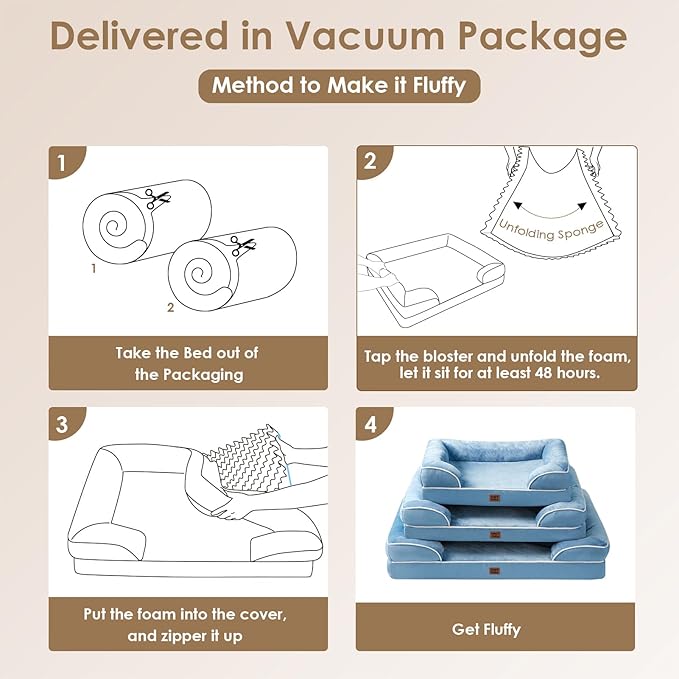 EHEYCIGA Orthopedic Dog Beds Large Sized Dog, Waterproof Washable Pet Bed | Non-Slip Bottom and Egg-Crate Memory Foam XL Dog Couch Bed with Washable Removable Cover, Washed Blue - Image 7