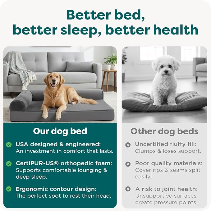 FurHaven Orthopedic Dog Bed for Large Dogs, L-Shaped Chaise Mattress with Orthopedic Egg Crate & Solid Orthopedic Foam Base for Joint Support, Washable Cover, Jumbo XL, Plush & Velvet, Platinum Gray - Image 7