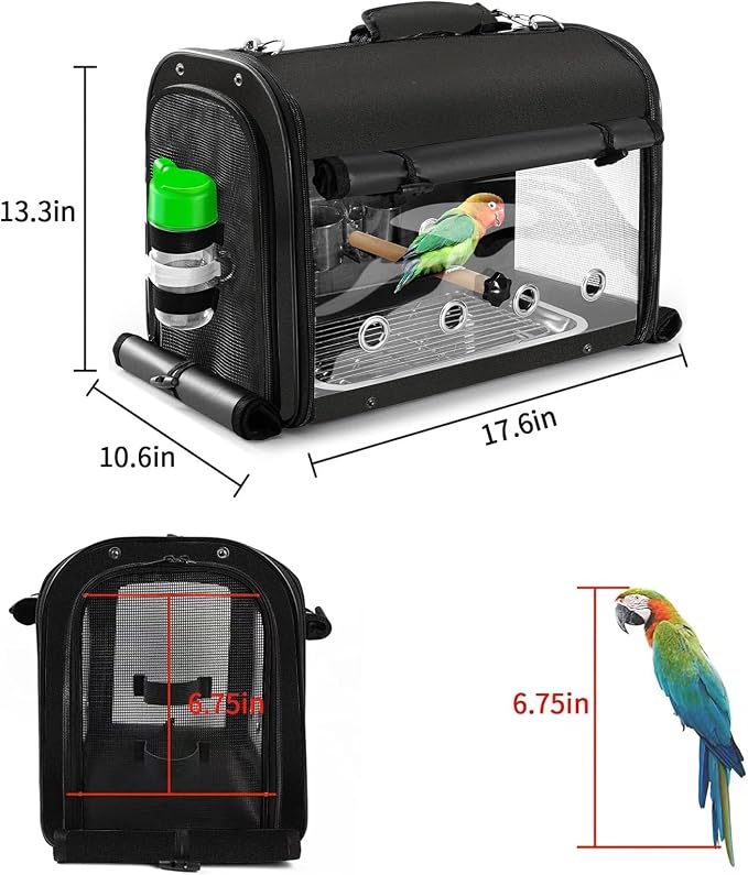 Bird Carrier Bag with Stand, Lightweight Backpack for Parrot, Portable Cockatiel Travel Cage with Accessories, Pet Transparent Breathable Carrier, Black - Image 6