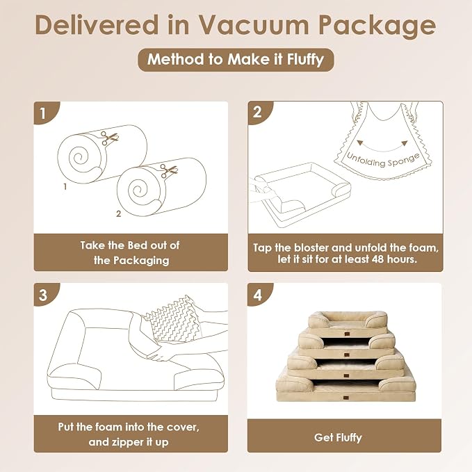 EHEYCIGA Orthopedic Dog Bed Medium Size Dog, Waterproof Washable Pet Beds | Non-Slip Bottom and Egg-Crate Memory Foam Dog Couch Bed with Washable Removable Cover, Greige - Image 6