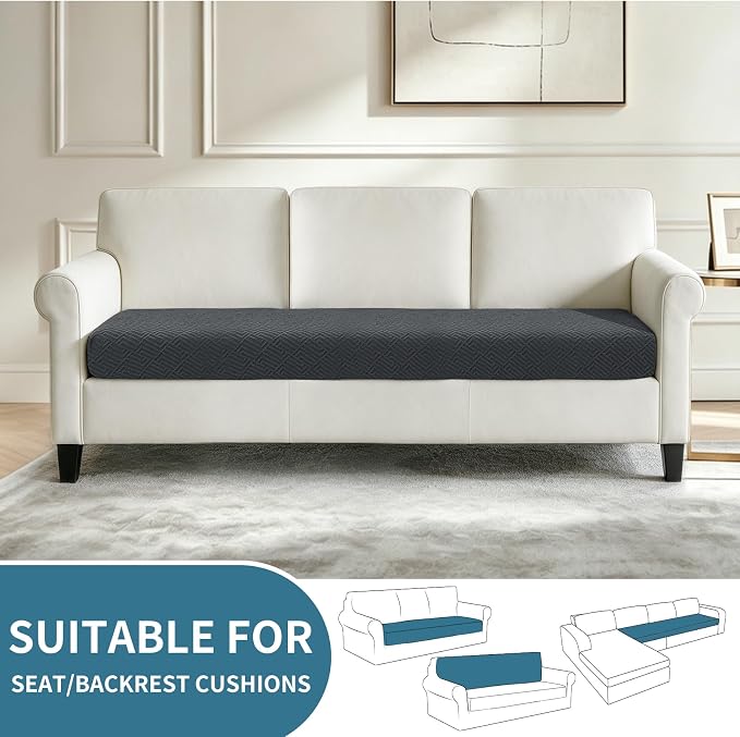 XINEAGE Couch Cushion Covers,Loveseat Sofa Seat Slipcovers for Pets,Non Slip Sofa Seat Cover Washable,Sofa Slipcovers with Elastic Bottom(1 Piece Sofa Cushion Cover,Dark Gray) - Image 2