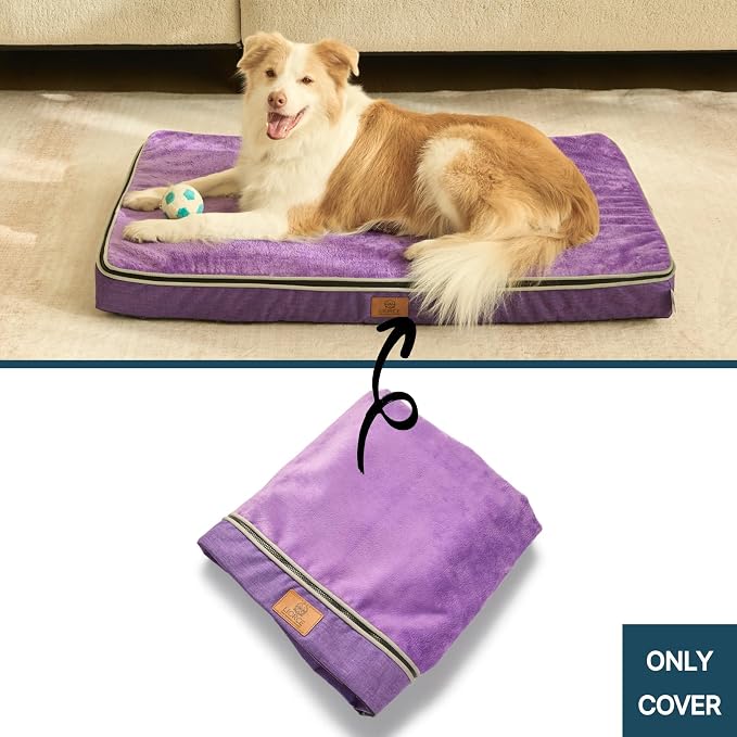 LIROCE Washable Dog Bed Cover Replacement, XL Wrap-Around Zipper Cover for Orthopedic Memory Faom Dog Bed (41x27x4 inches), Purple - Image 2