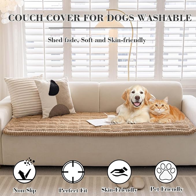 Couch Cover for Dogs Washable, Non-Slip Pet Couch Covers for Sofa, Fuzzy Dog Couch Cover Blanket for Furniture Protector (Z-Camel, 27.6" x 82.7"/70 x 210cm) - Image 2