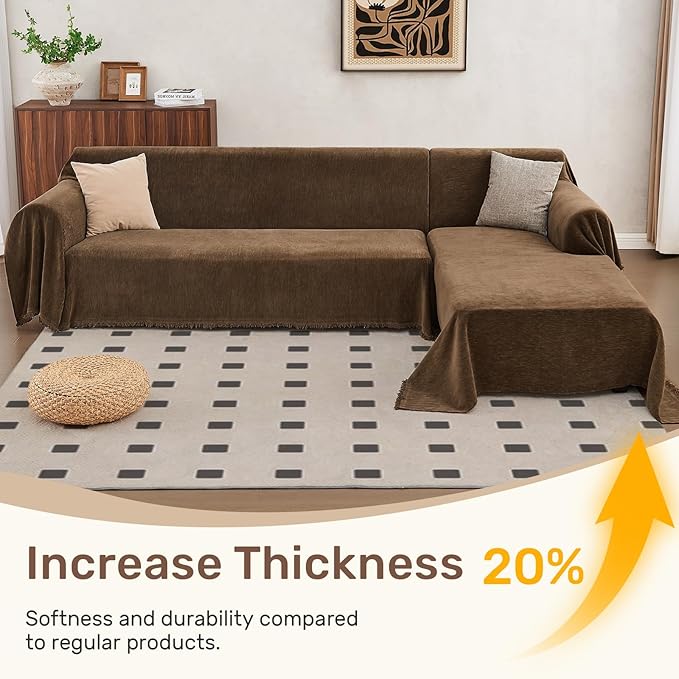 2 Pieces Sectional Couch Covers L Shaped Cover XL Coffee | Thick Washable Fabric for L Shaped Sectional Sofa, Anti-Pet Hair, Stain & Wear Resistant, Easy Care & Installation - Image 3