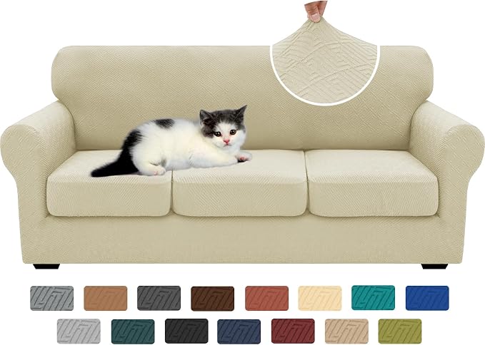 XINEAGE New 4 Pieces Couch Covers for 3 Cushion Couch Super Stretch Thick Soft Sofa Cover Anti Slip Sofa Slipcover Dogs Cats Furniture Protector (Light Beige, 71"-91") by XINEAGE