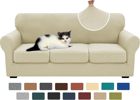 XINEAGE New 4 Pieces Couch Covers for 3 Cushion Couch Super Stretch Thick Soft Sofa Cover Anti Slip Sofa Slipcover Dogs Cats Furniture Protector (Light Beige, 71"-91") by XINEAGE