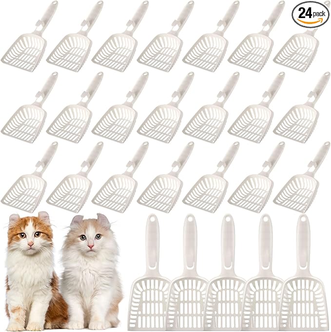 24 Pieces Litter Scoop Bulk for Cats Plastic Pet Kitty Litter Scooper Durable Deep Shovel for Pet Stores Veterinary Clinic, Long Handle White by Unknown