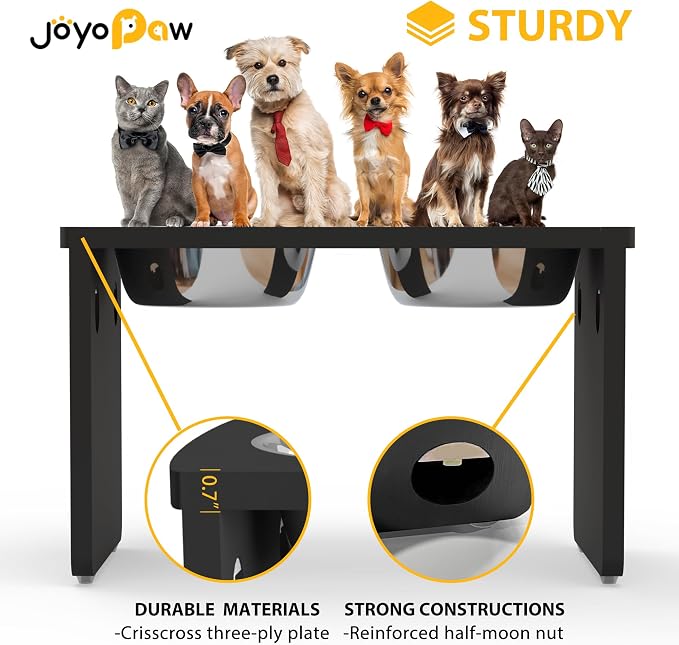 Elevated Dog Bowls, Bamboo Raised Dog Bowl for Large Dogs, with 2 Stainless Steel Bowls (13'' Tall-68oz Bowl, Black) - Image 4