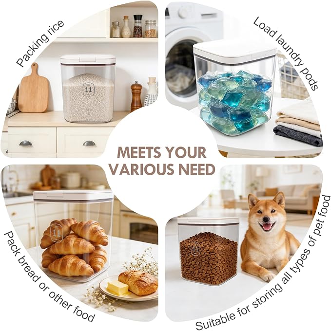 LEAWALK 11 Lbs Airtight Dog Cat Food Storage Container and Dog Treat Containers BPA-Free, PET Clear Stackable Pet Storage Bin, Pop Top, 1-Cup Scoop, for Pet Food/Rice/Flour/Bread/Grains/Spaghetti - Image 3